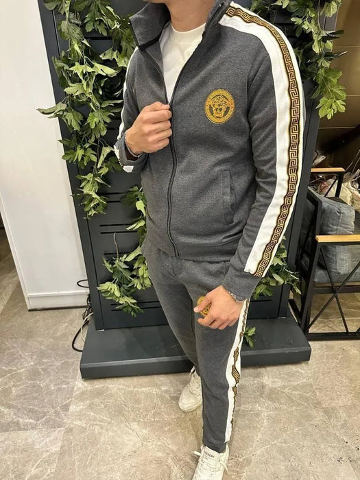 Men's Black Fleece Zipper Track Suit - 2 Pcs