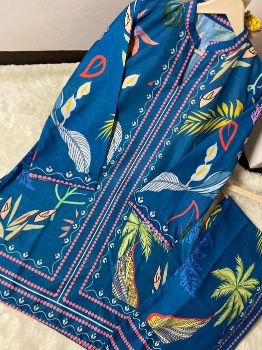 2 Pcs Women's Stitched Swiss Lawn Printed Co-Ord Set