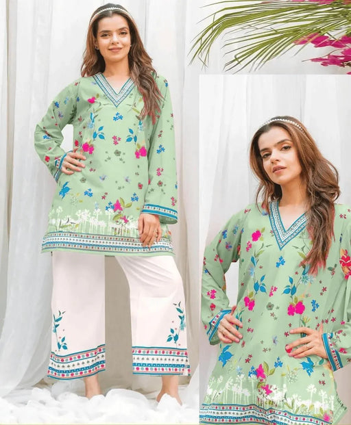 2 Pcs Women's Stitched Swiss Lawn Printed Co-Ord Set