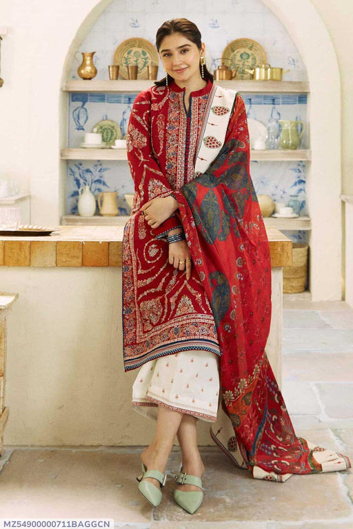 3 Pcs Women's Unstitched Embroidered Suit