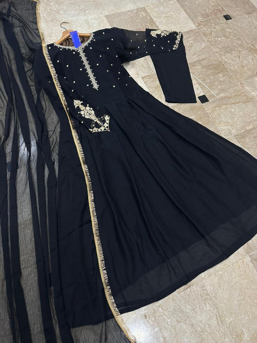 3 Pcs Women's Stitched Chiffon Embroidered Maxi Suit
