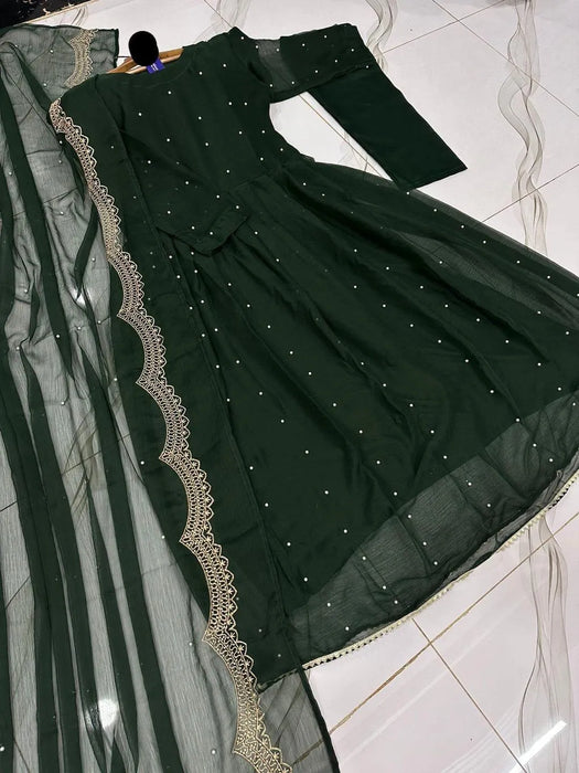 3 Pcs Women's Stitched Chiffon Embroidered Suit