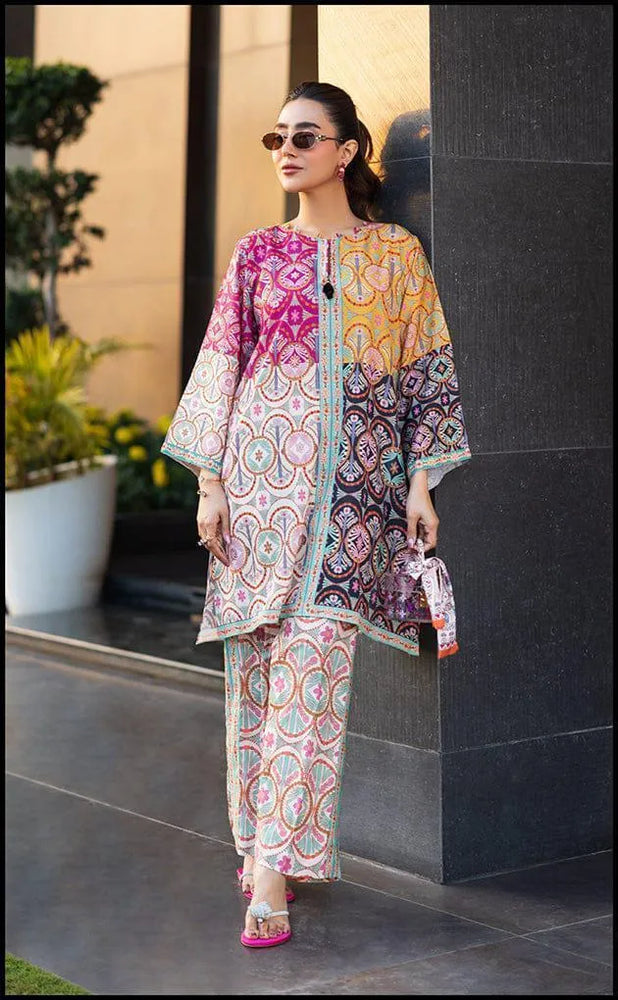 2 Pcs Women's Stitched Swiss Lawn Printed Co-Ord Set