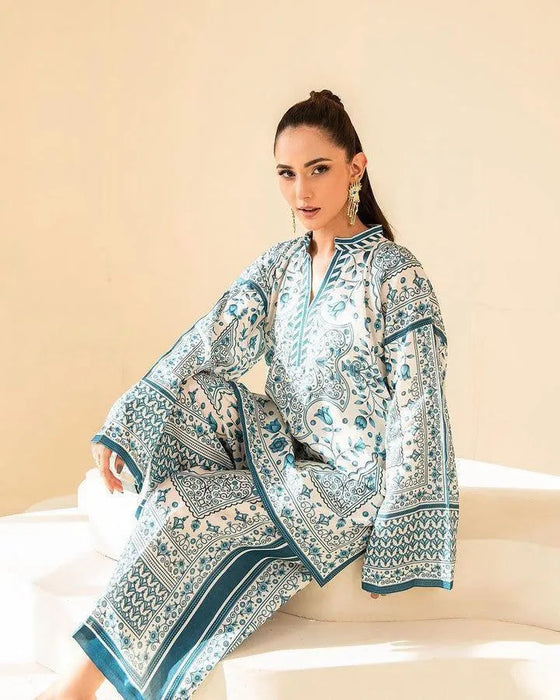 2 Pcs Women's Stitched Swiss Lawn Printed Co-Ord Set