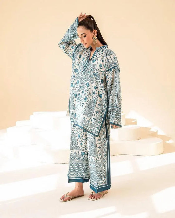2 Pcs Women's Stitched Swiss Lawn Printed Co-Ord Set