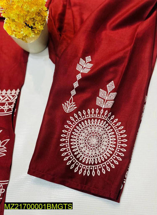 2 Pcs Block Print Womens Stitched Linen Suit