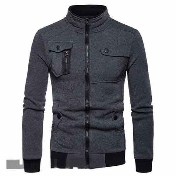 1 Pc Men's Stitched Fleece Zipper Jacket, Grey